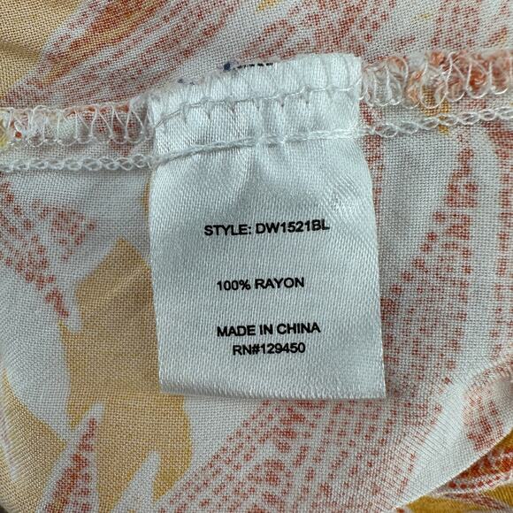 Como Blu Floral Dress WMNS Medium Orange White Sleeveless Button Up Midi Rayon - Picture 6 of 7